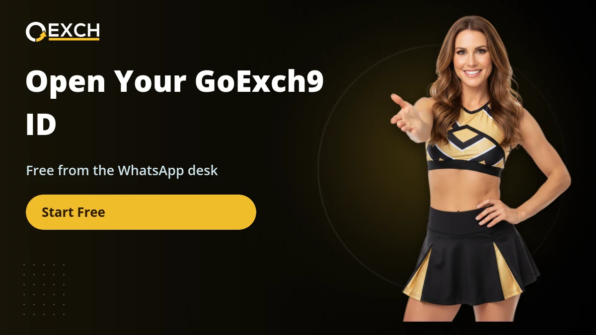 GoExch9 ID banner with a cheerleader inviting new players to open a free GoExch9 ID